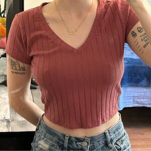 Maroon V-Neck Crop Top